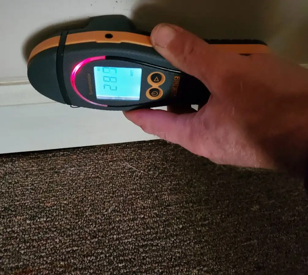 Moisture detection at baseboard during Burst Pipe Cleanup in Pleasantville
